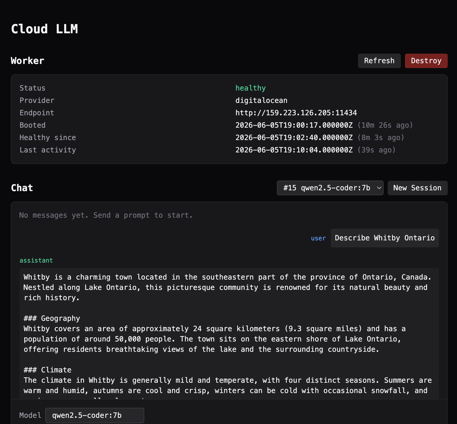 Disposable worker dashboard showing a healthy DigitalOcean worker